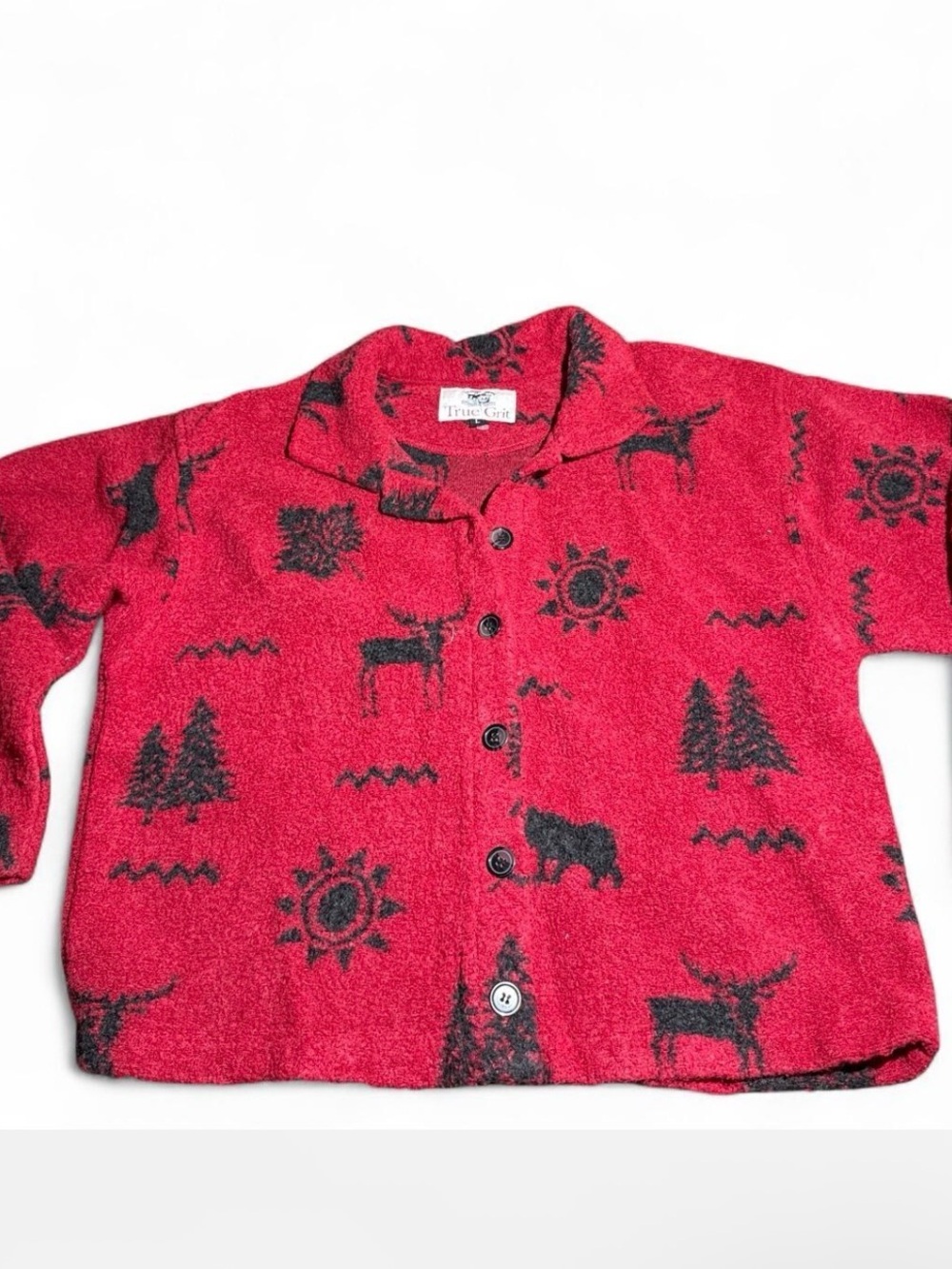 True Grit Red Fleece Utility Jacket with Black Nature Motif